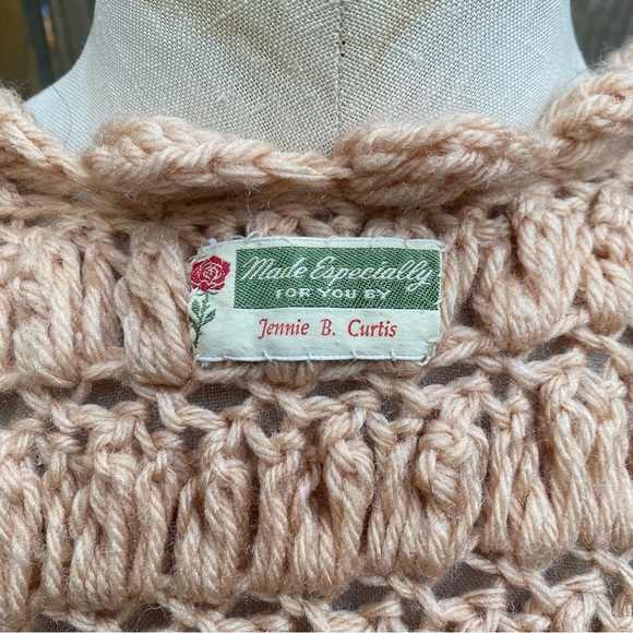 Vintage chunky knit sweater duster coat pale peach bell sleeves XS S - Picture 10 of 15